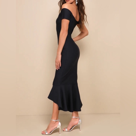 Lulu: How Much I Care Midnight Blue Off-the-Shoulder Midi Dress Size S. - Picture 3 of 9